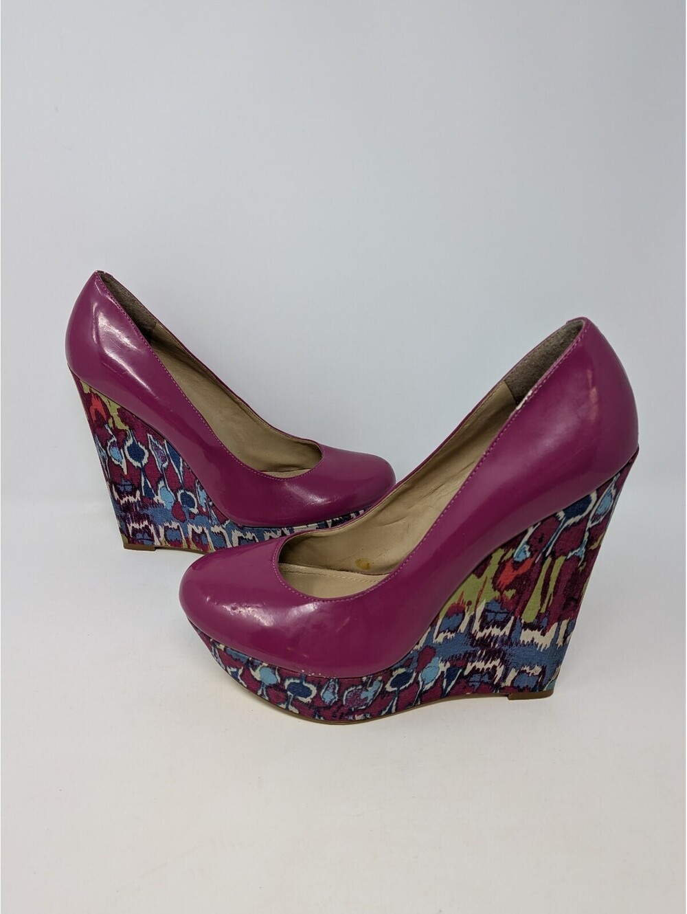 Steve Madden P-GALE Women’s 8.5 Pink Patent Multicolor Platform Wedge Pumps